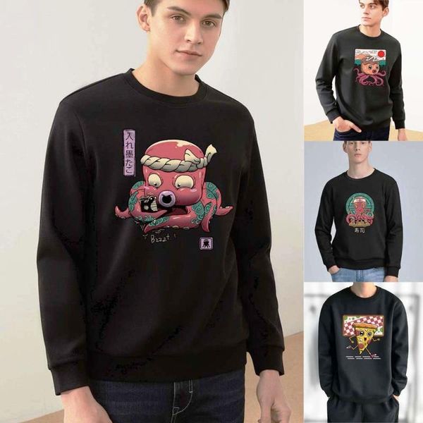 

men's hoodies & sweatshirts clothing men o-neck for autumn students clothes outerwear costume casual classic cozy, Black