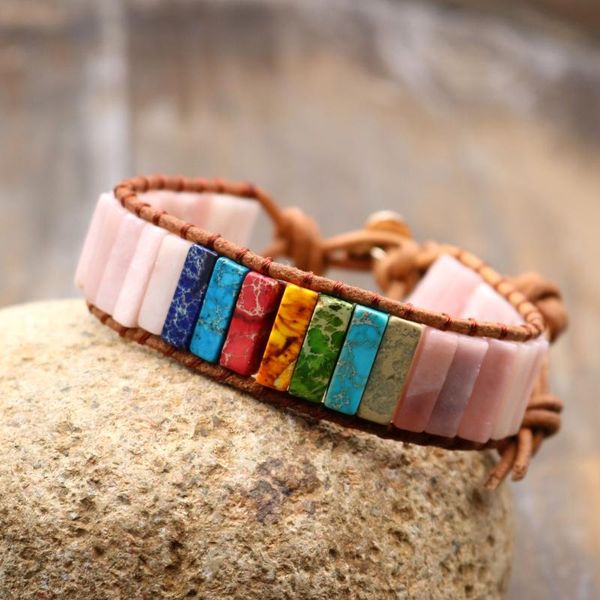 

tennis 7 chakra bohemia bracelet jewelry natural jaspers pink opal stone heart wrap bracelets dropship gifts beaded women, Golden;silver