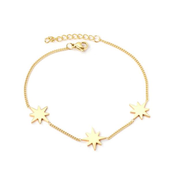 

charm bracelets 100% stainless steel polygonal star shape pendant bracelet for women gold/ color adjustable chains gift girlfriend, Golden;silver