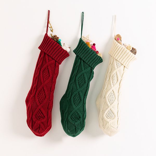 

46cm knitting christmas stockings xmas tree decorations solid color children kids gifts candy bags zza fast ship 3-7days