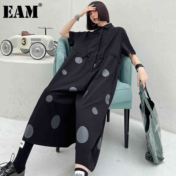 

[eam] loose fit women black dot printed jumpsuit high waist pocket stitch pants fashion spring autumn 1dd6753 21512, Black;white