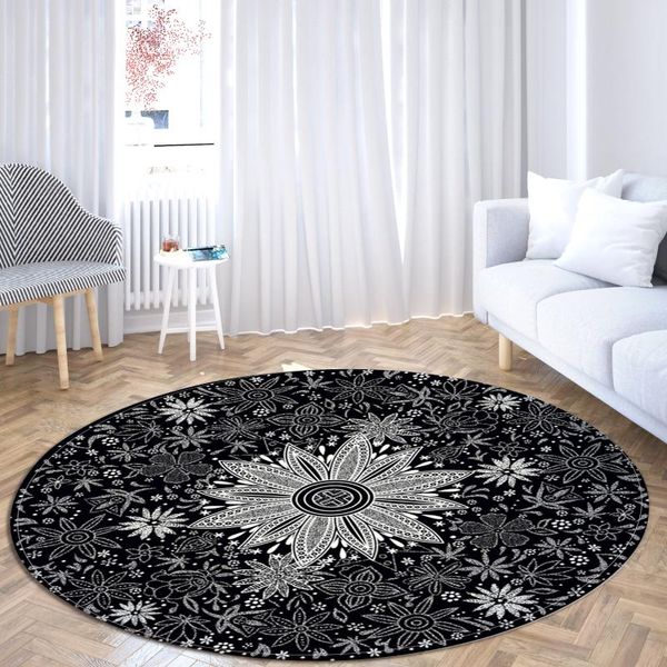 

carpets mandala flowers floor round mat retro court style home living room bedroom bathroom area rugs decorate print plant carpet