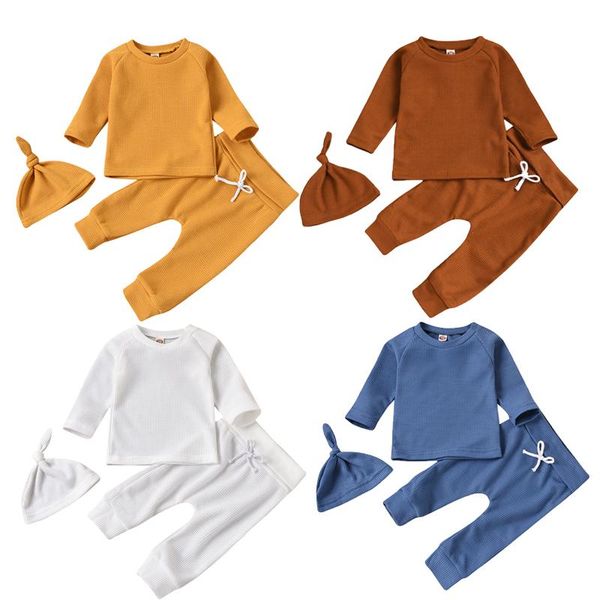 

clothing sets toddler baby boys girls clothes solid color round neck long sleeve pullover+trousers outfits autumn set 0-24m, White