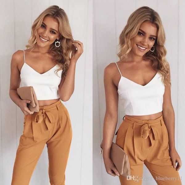

women's two piece pants fashion summer black blue sleeveless deep v neck with women size s-xl f40u, White