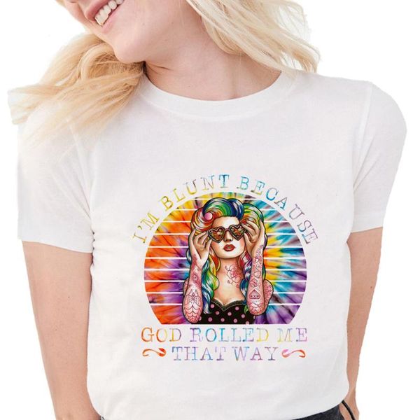 

women's t-shirt i' blunt because god rolled me that way t shirts women graphic tees soft cotton white hippie flower children