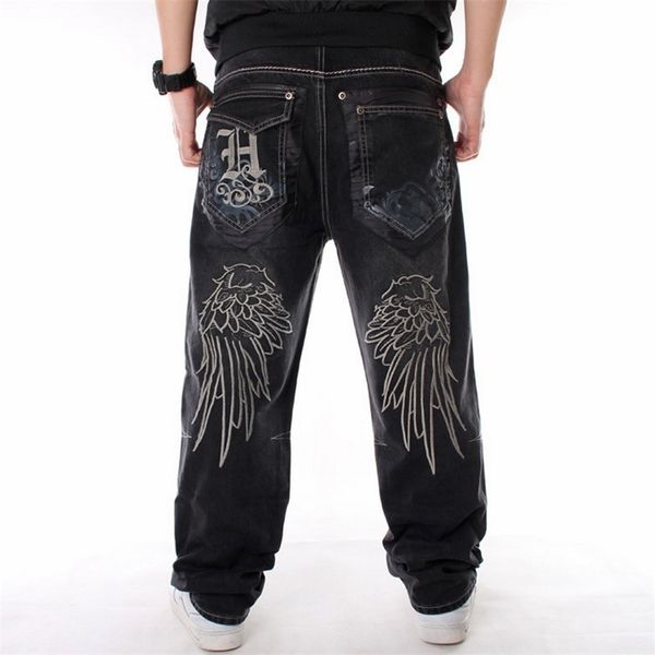 Uomini street dance hiphop Jeans Moda ricamo Nero Tavola larga Pantaloni di jeans Complessivo Maschio Rap Hip Hop Jeans Plus Size 30-46 210319