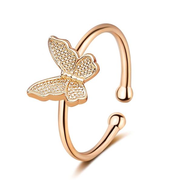 

wedding rings korean fashion simple style gold plated copper material butterfly design cuff band ring creative size adjustable model, Slivery;golden
