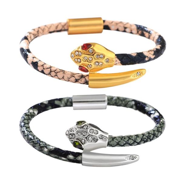 

tennis kirykle 2021 women bracelet snake-print leather rope for metal snake fine jewelry gift, Golden;silver