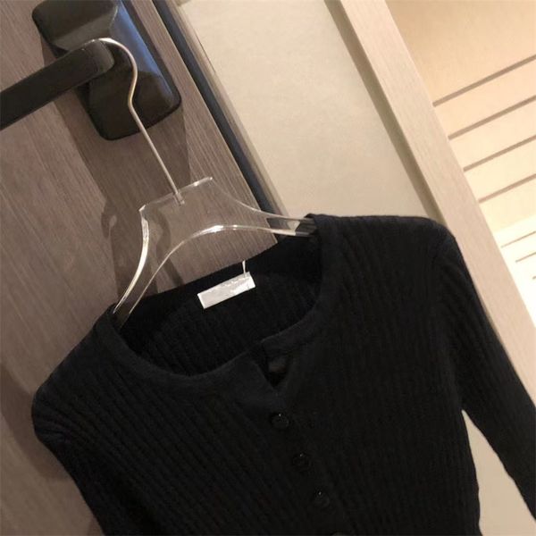 

chaopai autumn new simple fashion embroidery bottomed round neck cardigan sweater women's coat, White