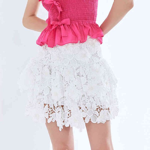 

skirts hollow out lace skirt for women high waist floral sweet white skirts female 2021 spring fashion clothing tide, Black