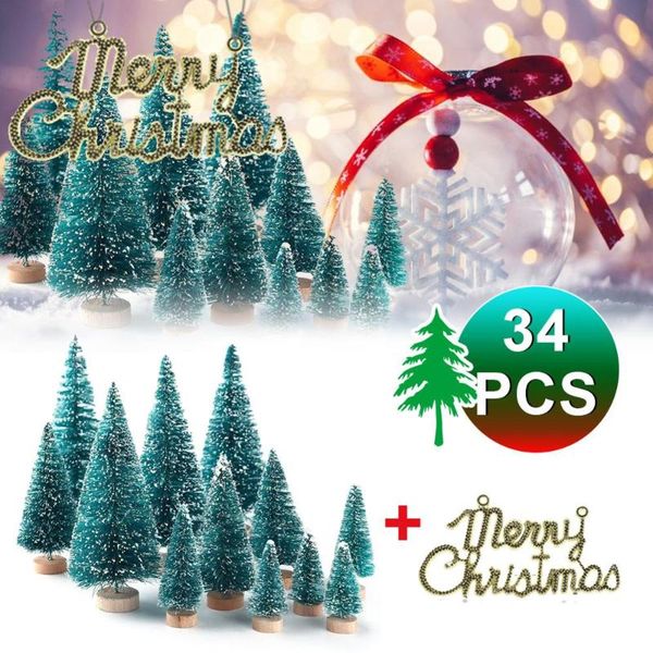 

christmas decorations 34 pcs mini tree snow frost small pine diy craft deskdecoration ornaments dropship