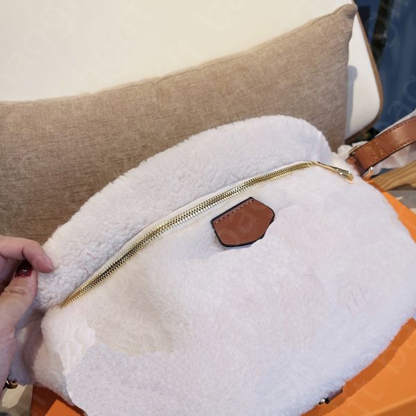 

winter fluffy teddy waist bag fuzzy furry bumbag soft plush cashmere wool fur lady crossbody shoulder handbag chest pack letter monograms pr