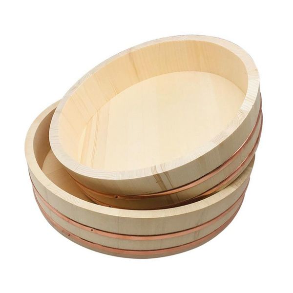 

wooden japanese style copper edge basin round sushi barrel mixing bowl bowls