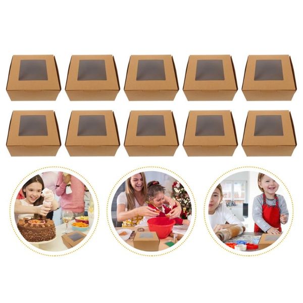 

gift wrap 10pcs portable cake packing boxes with window muffin baking