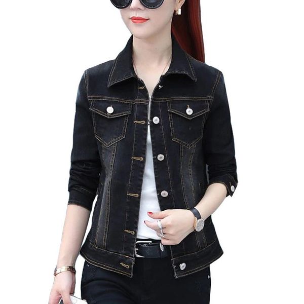 

women's jackets 2021 short denim women coat wash long sleeve vintage casual jean jacket bomber plus size 3xl 5xl, Black;brown