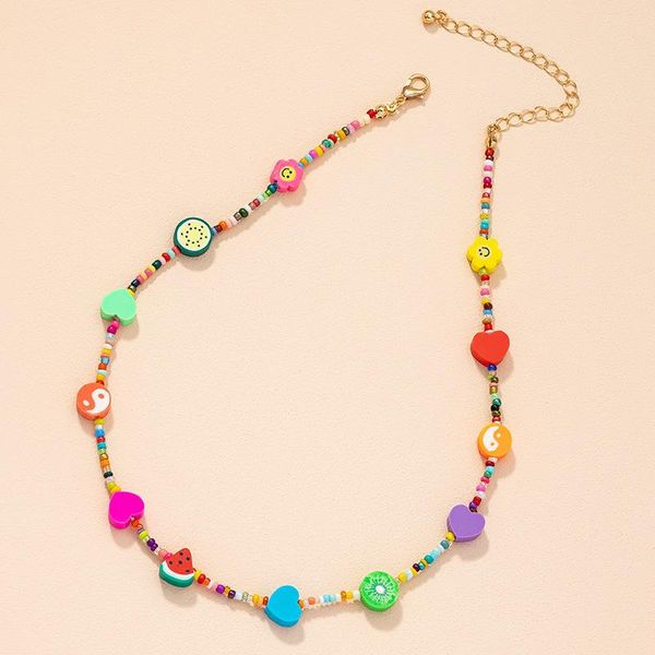 

chokers 2021 retro cute fruit flower tai chi pattern colorful beaded necklace for women simple personality clavicle chain jewelry, Golden;silver