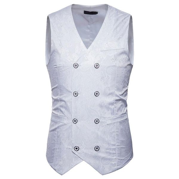 Gilet da uomo Bianco Paisley Abito doppiopetto Gilet Uomo 2021 Marca Slim Fit Matrimonio Grom Prom Gilet Gilet Costume XXL