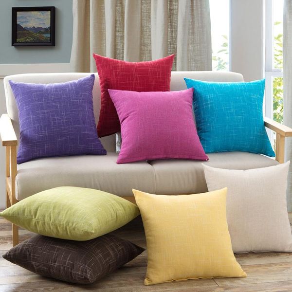 

cushion/decorative pillow cushion cover solid color cotton linen for living room sofa car office waist throw pillowcase home de