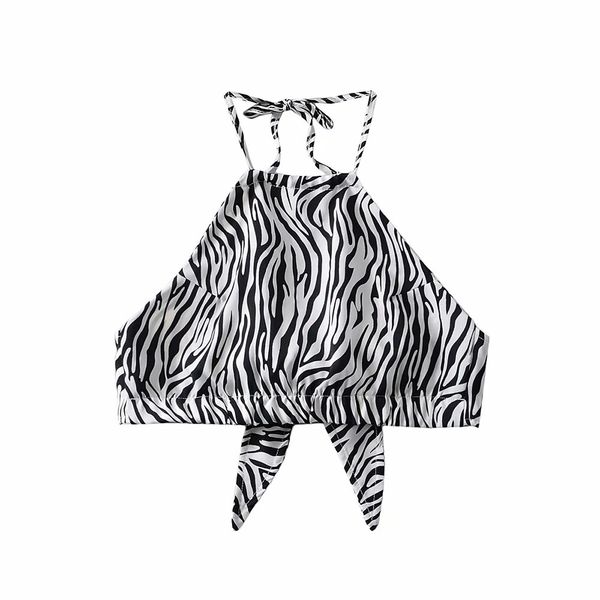 

vintage zebra pattern halter women fashion behind strap short elegant ladies underwear crop camisole 210520, White