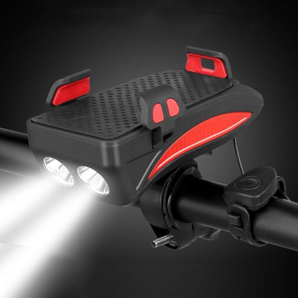 

bike light and horn phone holder all in one multi function bicycle lights lamp front led bell gps clip handlebar mount b81