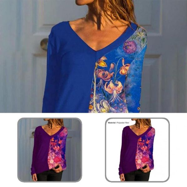 

women's blouses & shirts lady casual positioning print patchwork blouse women for daily wear, White