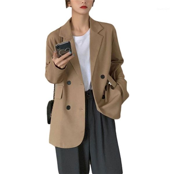 

women's suits & blazers xingqing women double breasted blazer ol solid color loose long sleeve autumn winter elegant business suit jack, White;black