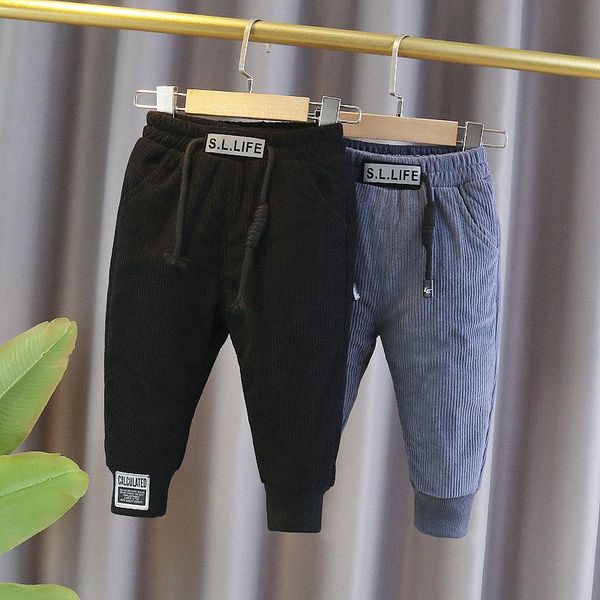 

trousers thicken baby boys girls corduroy clothing warm children add velvet infants pocket sport kids casual letter long pants, Blue