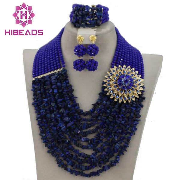 

earrings & necklace terrific bridal jewelry set blue african nigerian wedding beads crystal gs433, Silver