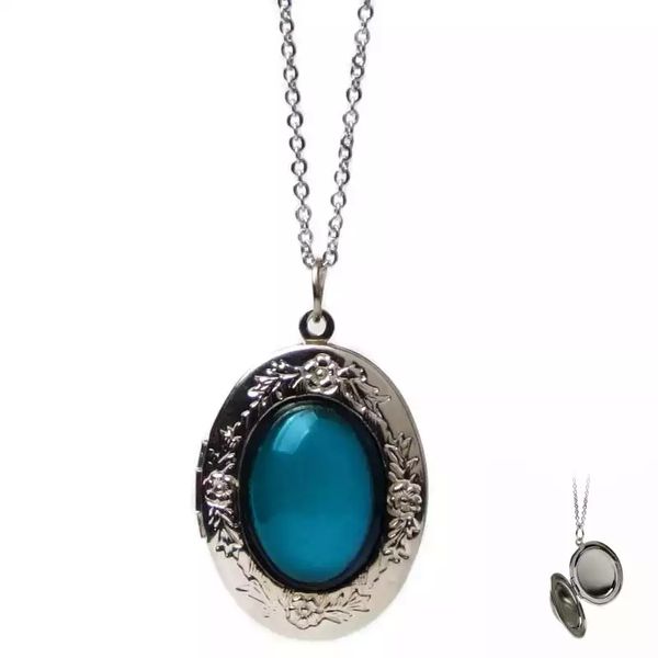 

super quality large oval mood necklace color changing with temperature change feeling openable locket pendant necklaces 60pcs/lot, Silver