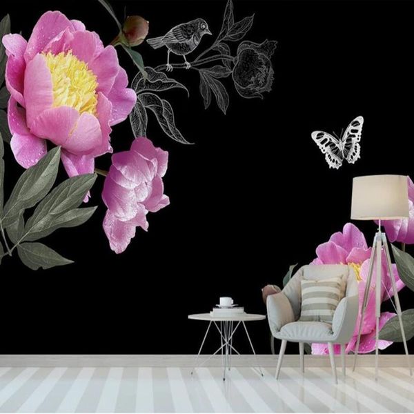 

wallpapers custom large mural wallpaper 3d modern minimalist hand painted rose butterfly bird tv living room background