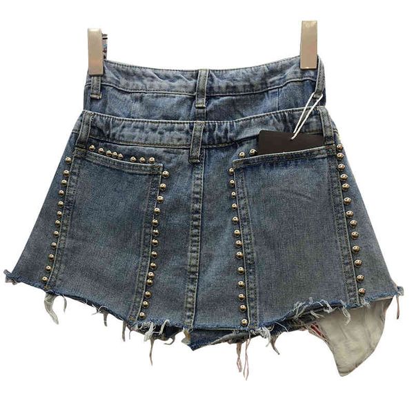

shorts fake two denim short for women high waist patchwork rivet casual shorts female fashion clothing 2021 summer, White;black