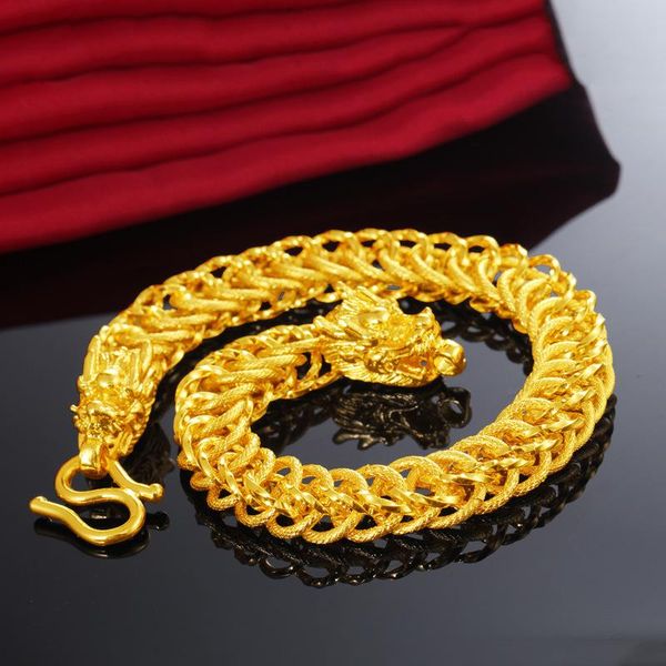 

link, chain vietnam sand gold men's bracelet double dragon head domineering trendy bracelets 24k brass plated jewelry boyfriend gift, Black