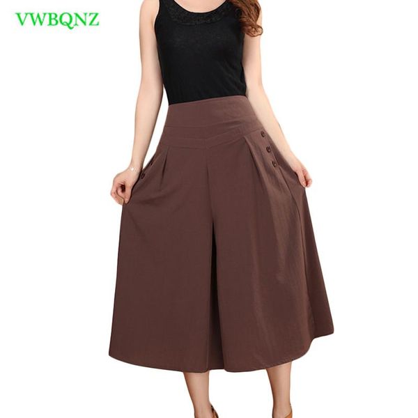 

women's pants & capris summer elastic waist wide leg women loose high seven points womens army green thin casual culottes a248, Black;white