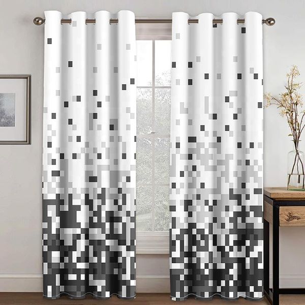 

curtain & drapes gray pixel pattern printed perforated blackout curtains for living room bedroom 90% machine washable