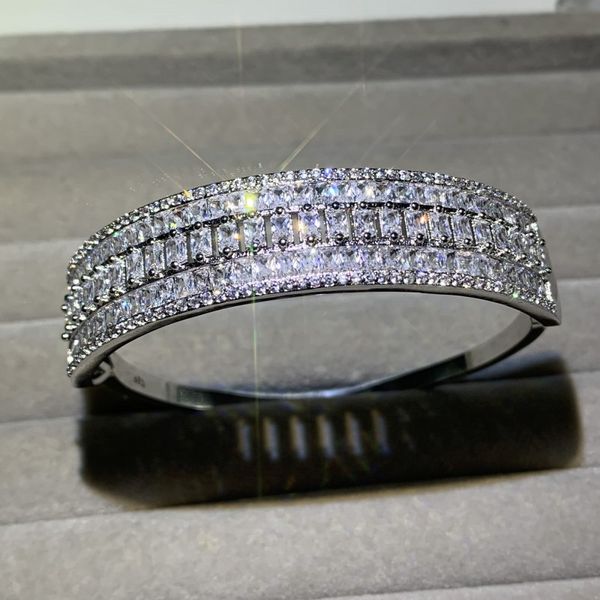 

hip hop new stunning luxury jewelry 925 sterling silver full princess cut white z cz diamond lovely women promise wedding bangle gift, Black