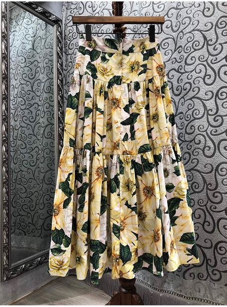 

skirt skirts long skirts 2021 spring summer fashion women yellow floral print casual maxi gowns ladies skirt, Black