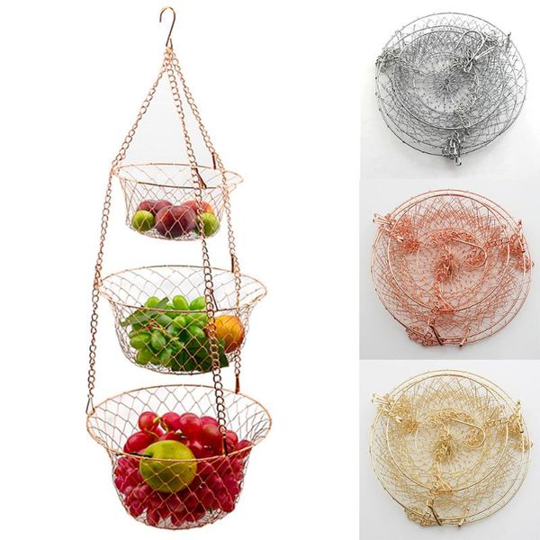 

storage baskets modern style basket racks 3-tier hanging kitchen vegetable fruit rack holder with iron chain display bask
