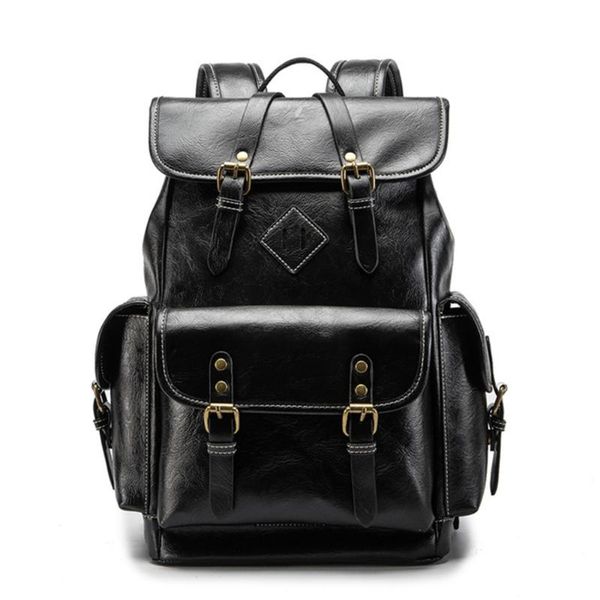 

backpack men's large leather male pu school lapstudent bag notebook travel