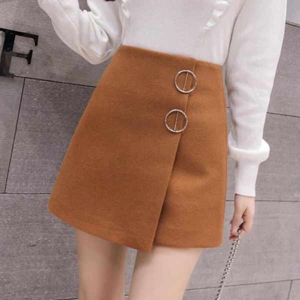 

skirts 2021 autumn winter high waist woolen skirt women fashion elegant all-match mini a-line female s552, Black