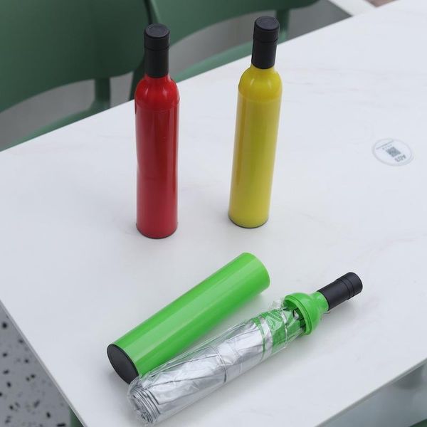 

umbrellas three folding umbrella creative wine bottle shape silver coating women sunscreen windproof strong