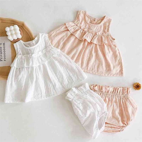 

0-2yrs summer kids girl suit clothes infant baby girls sleeveless + lantern pants 2pcs clothing sets 210521, White