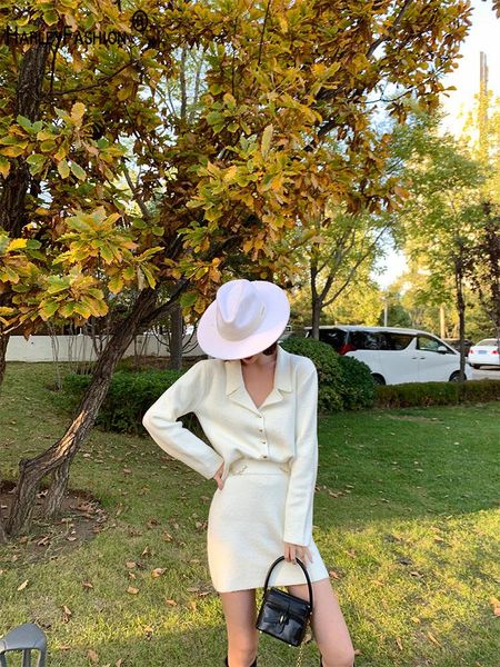 

women's tracksuits harleyfasshion temperament slim 2 piece set women long sleeve loose knitted shirt and high waist hip skirt, Gray
