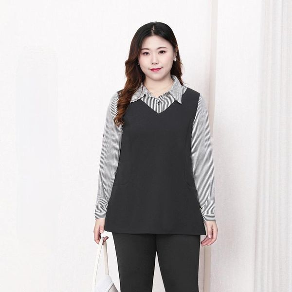 

women's blouses & shirts plus size women loose striped long sleeve stitching spring autumn thin casual outerwear blusas female t20256, White