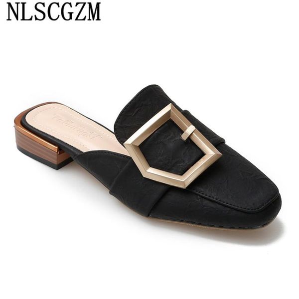 

slippers women summer 2021 woman mules shoes pumps ladies high heels block heel zapato mujer, Black