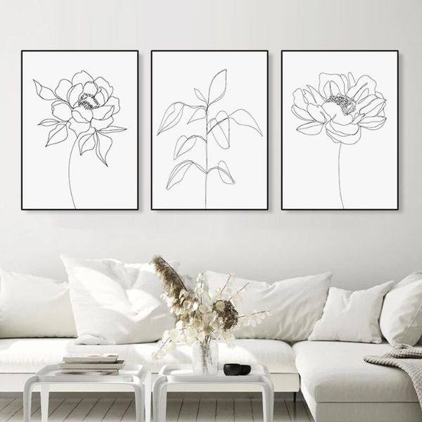 

paintings abstract minimalist black and white rose floral canvas painting wall art poster pictures for bedroom modern home decor no frame