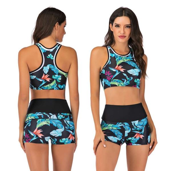 

sports vest split flat bikini suit, White;black