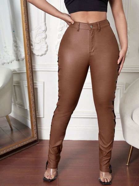 

sxy high waist grommet lace up side patent skinny jeans o5q6#, Blue