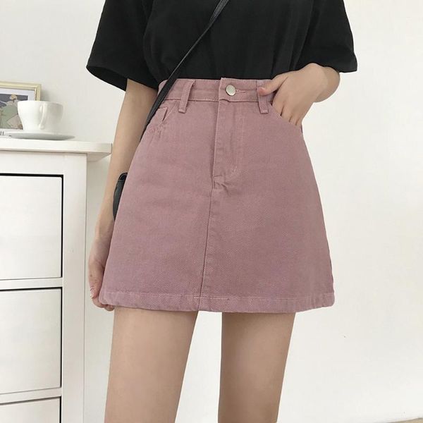 

skirts fashion womens denim skirt summer sweet lady leisure pure color high waist casual mini faldas mujer moda w10, Black
