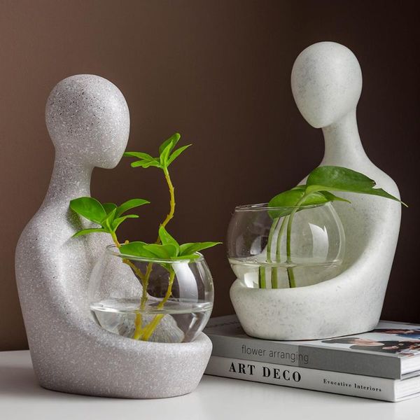 

creative glass hydroponic abstract character resin sculpture nordic decoration home living room decor ikebana vase vases