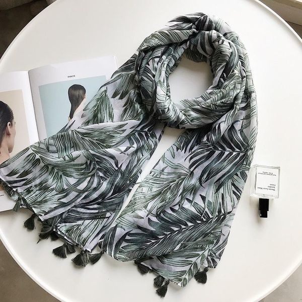 

scarves women cotton scarf bohemia oil print hijab shawls and wraps long tassel female foulard 2021 designer bandana pashmina, Blue;gray